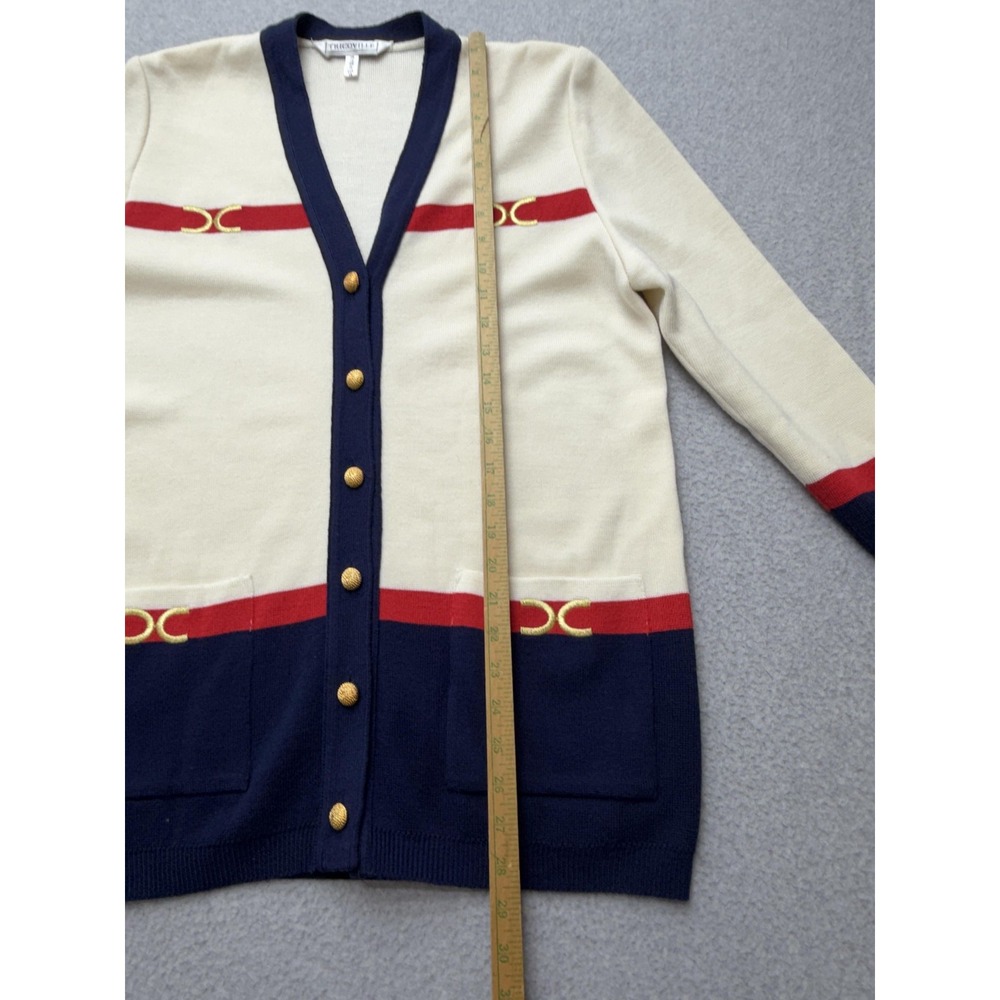 Tricoville Cardigan Sweater Womens 10 Multicolor Stripe Gold Buttons Pockets - Picture 12 of 14